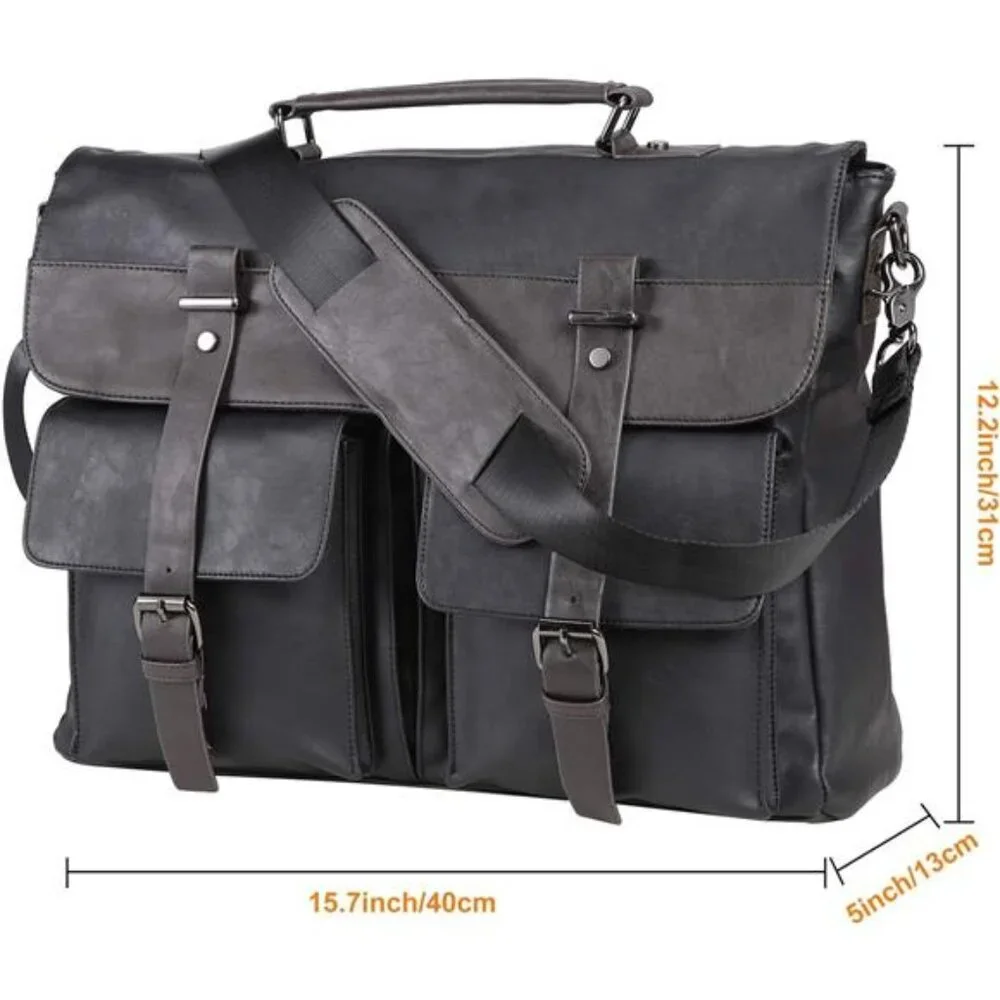 Leather Messenger Bag for Men, 15.6 Inch Vintage Laptop Bag Briefcase Satchel
